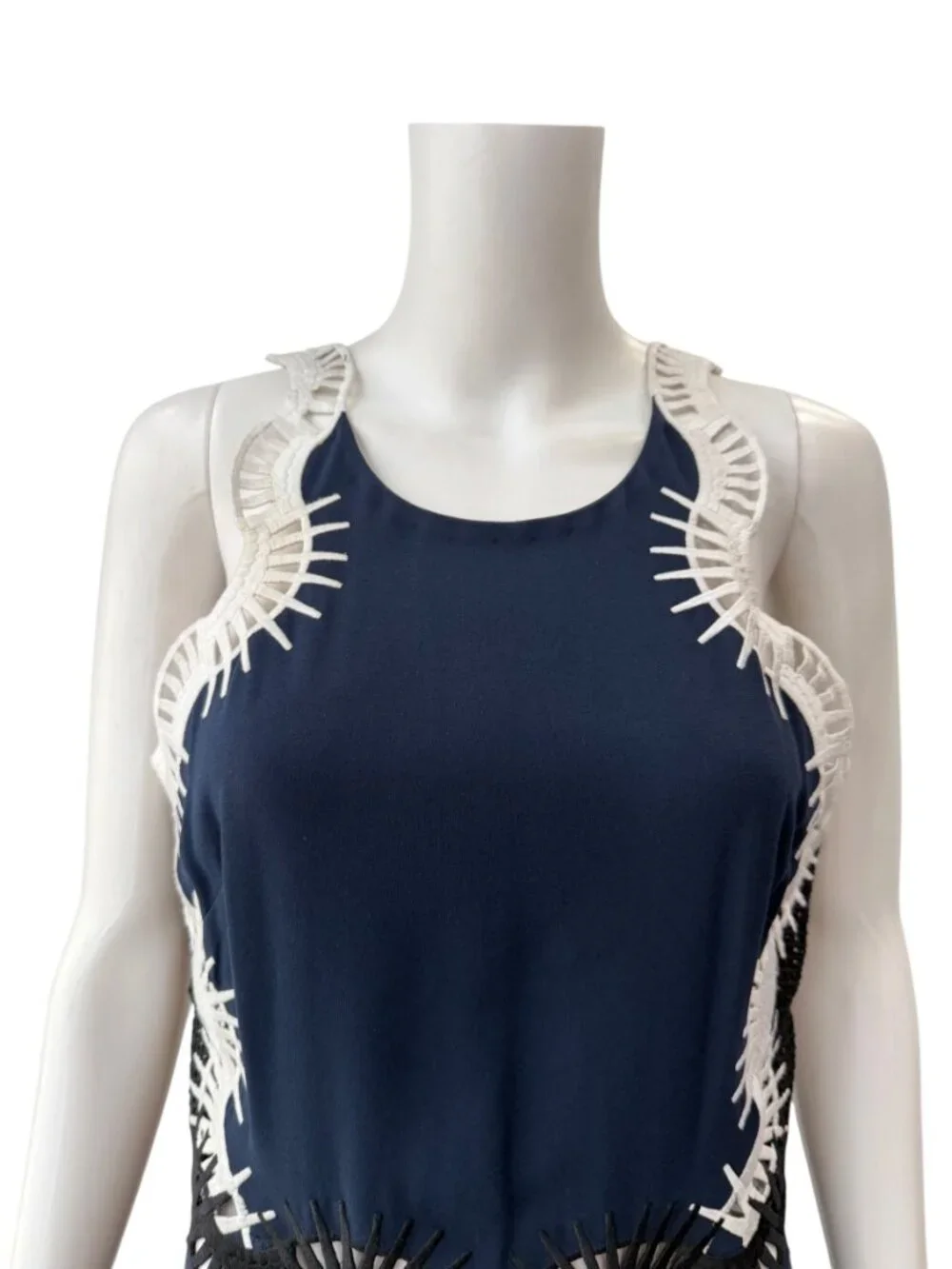 JONATHAN SIMKHAI Navy Blue Blace Peplum Lace Embroidered Midi Dress size M - Picture 5 of 11
